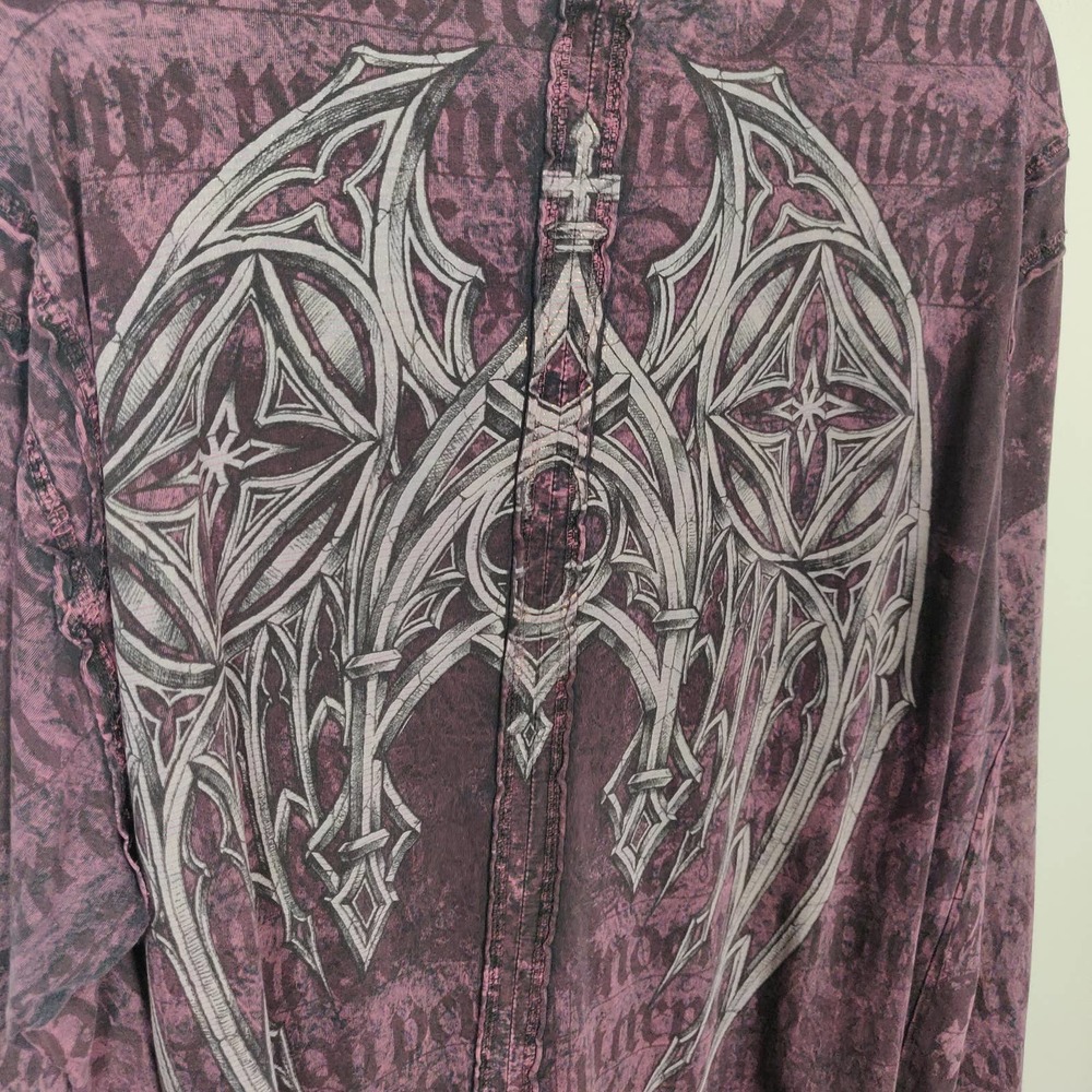 Affliction Shirt Men's 2XL Purple Embellished Graphics Metallic Back 100% Cotton - Picture 5 of 6
